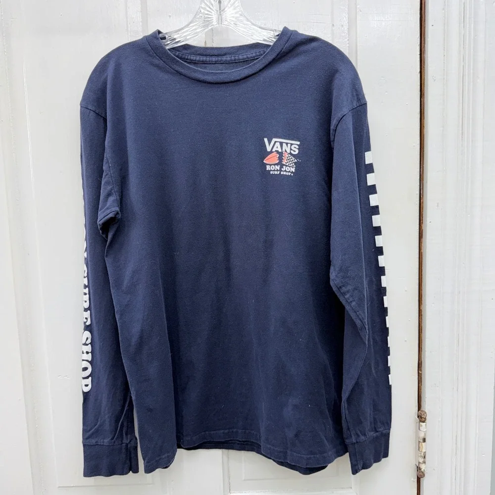 Vans Ron Jon Surf Shop Mens Medium Classic Fit Long Sleeve Navy Shark Shirt
